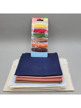 Cross Stitch Fabric Pieces Assorted Colors and Sizes Craft String Bundle